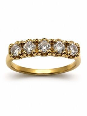 Solid 14K Yellow Gold Natural Diamond 5 Stone Anniversary Ring 0.75ctw Size 9